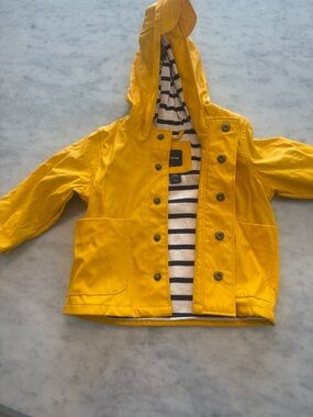 GAP Yellow Hooded Raincoat with Striped Lining